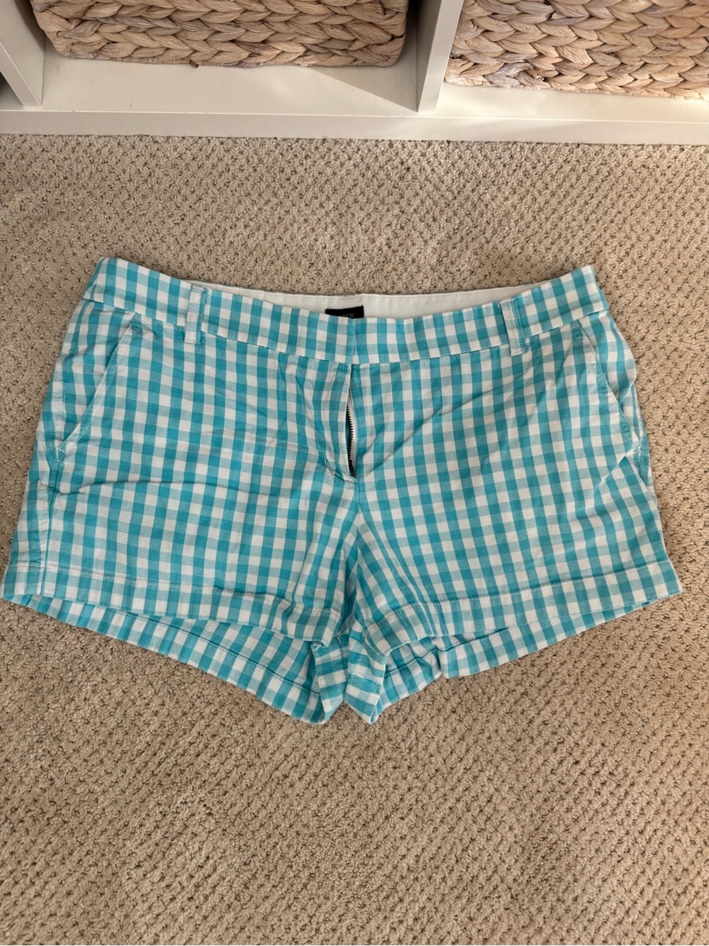 J. Crew Turquoise and White Gingham Shorts 2” inseam